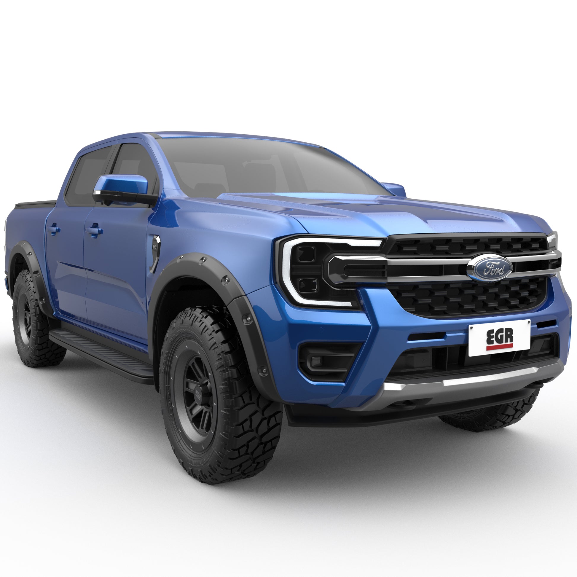 Close front wheel arch view highlighting EGR Fender Flares on Ford Ranger RA