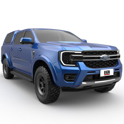 Front three-quarter view of Ford Ranger Wildtrak RA showing EGR Fender Flares installed