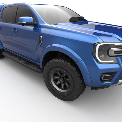 Front three-quarter view of a Ford Ranger RA fitted with EGR Fender Flares