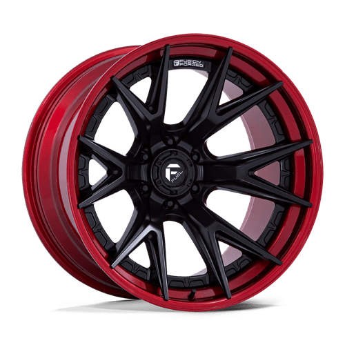 Fuel 1PC FC402 CATALYST 24x12 6x139.7 -44 Matte Black W/ Candy Red Lip