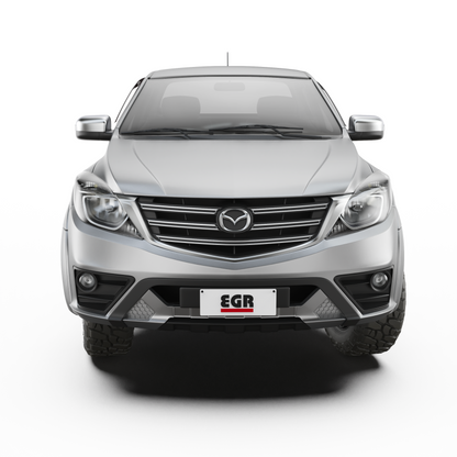 Front-on view of Mazda BT-50 equipped with EGR Fender Flares, showing the bold, wider look and factory-quality fitment