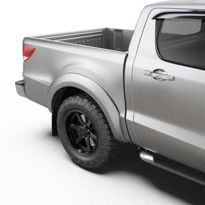 Rear three-quarter view of Mazda BT-50 featuring EGR Fender Flares, displaying the seamless body contour fit and added coverage over wider tyres