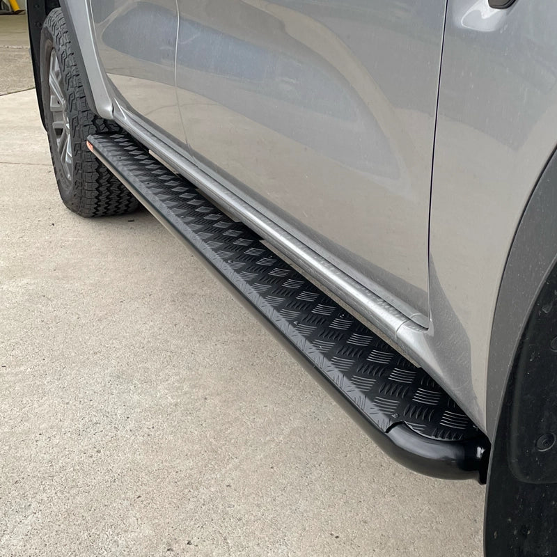 Ford Ranger PY 2023+ FLAT Rock Sliders / Side steps - P/C Ally Checkerplate Tread