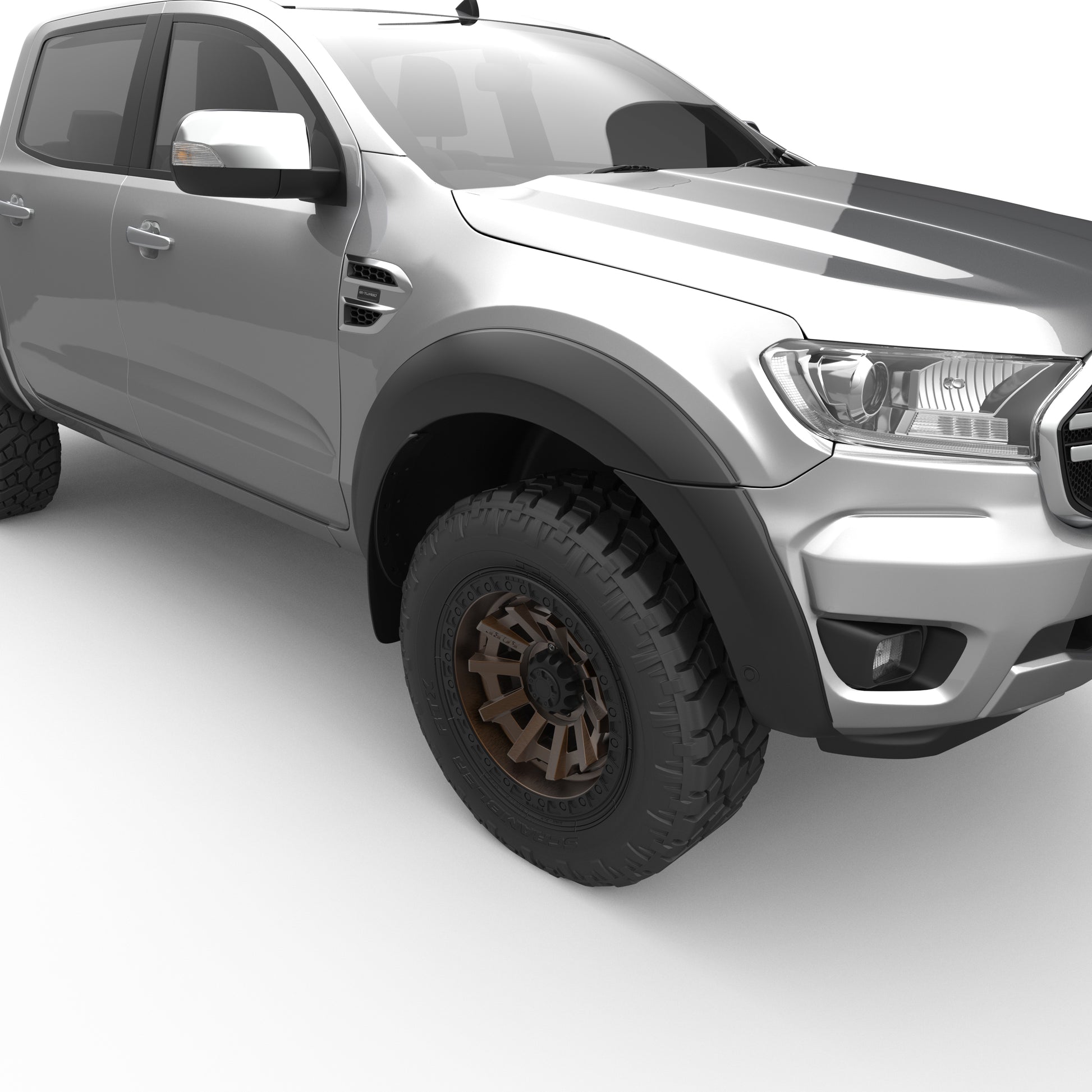 Ford Ranger PX with EGR Fender Flares installed – close front quarter view highlighting rugged flare design