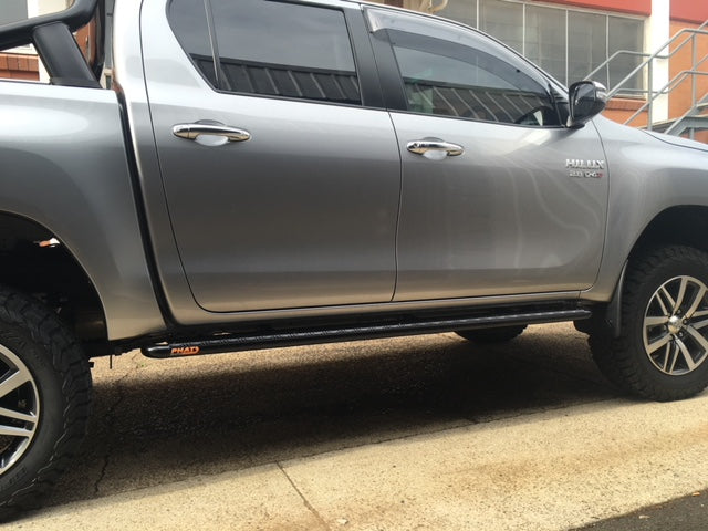 Toyota Hilux N80 FLAT Rock Sliders / Side Steps - P/C Ally Checkerplate Tread