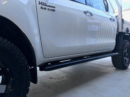 Toyota Hilux N80 FLAT Rock Sliders / Side Steps - P/C Ally Checkerplate Tread