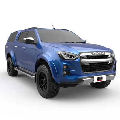 Isuzu D-Max 2024 side profile featuring EGR Fender Flares, designed to cover wide tyres and protect against road debris