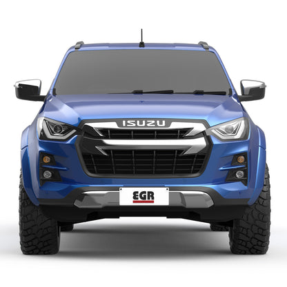 Alternate front angle of Isuzu D-Max May 2024 fitted with EGR Fender Flares, showing UV-stable ABS construction and clean contours