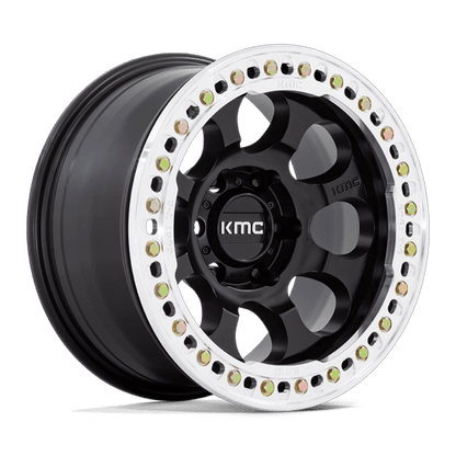 KMC KM237 RIOT BEADLOCK 17x9 5x127 -12 Satin Black W/ Machined Ring