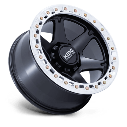 KMC KM238 VI BEADLOCK 20x10 6x139.7 -48 Satin Black W/ Machined Ring