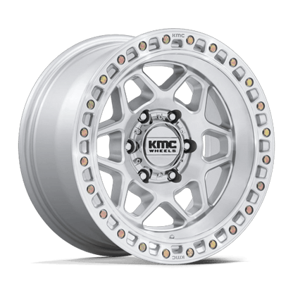 KMC KM553 TORX 17x9 5x127 -12 Gloss Silver W/ Machined Face