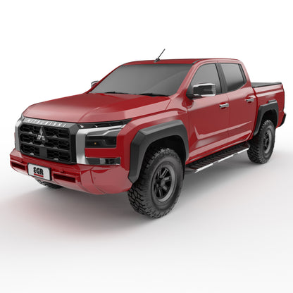 Side profile of Mitsubishi Triton MV 2024 featuring EGR fender flares with OEM-style fit and finish