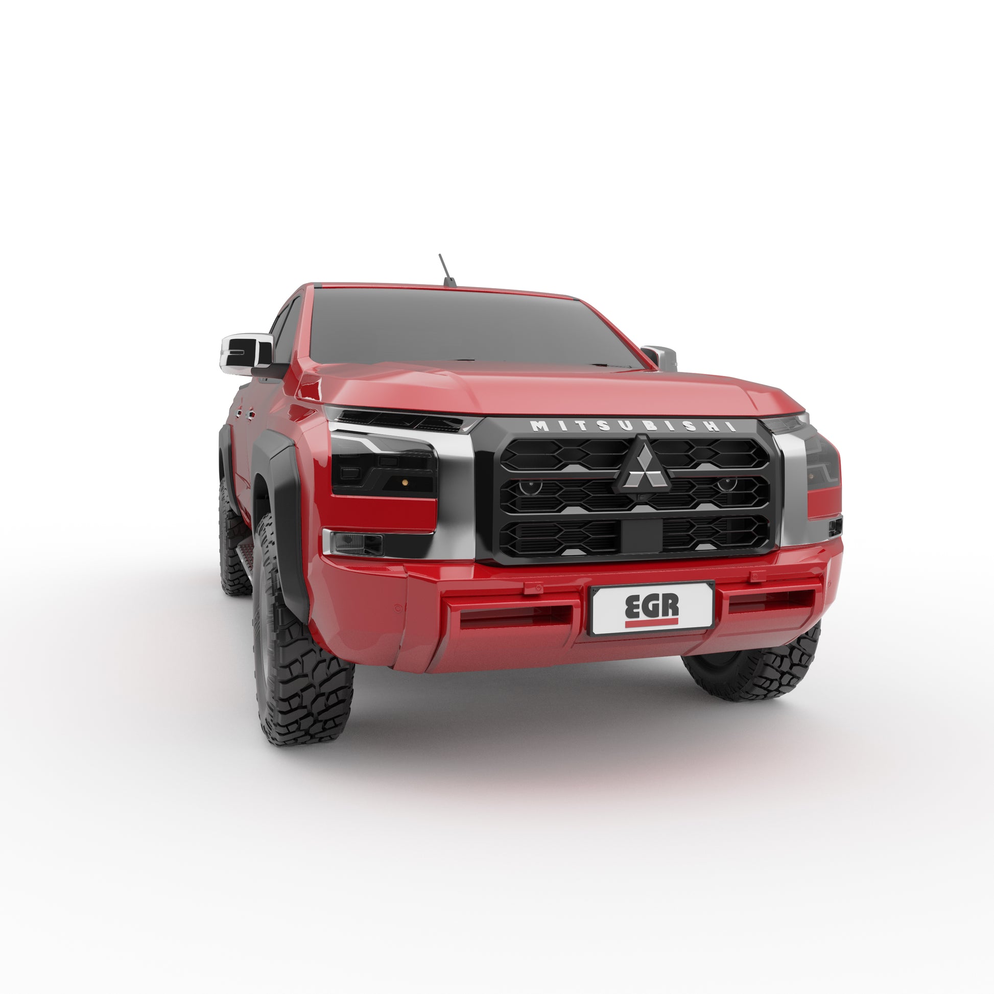 Front three-quarter view of Mitsubishi Triton MV 2024 with EGR fender flares for added wheel arch protection