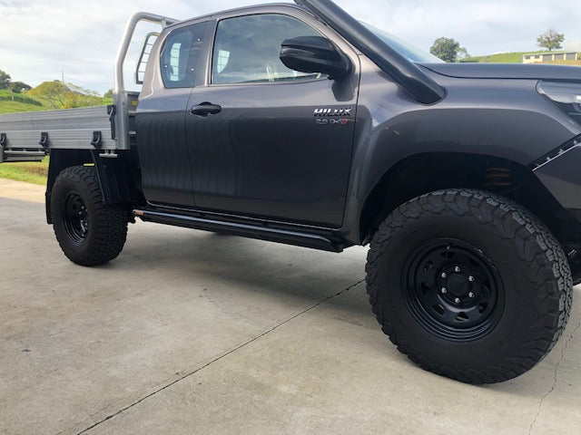 Toyota Hilux N80 ANGLED Rock Sliders / Side Steps - Powdercoated