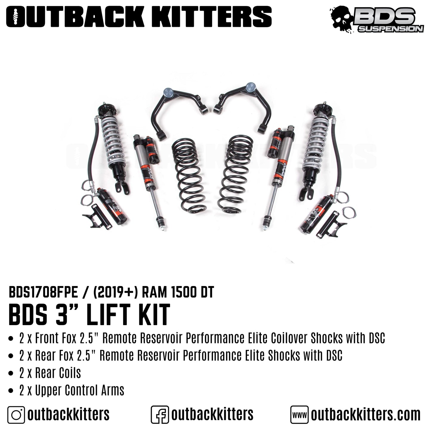 BDS Suspension 3' Lift Kit for Ram 1500 DT with Fox Shocks