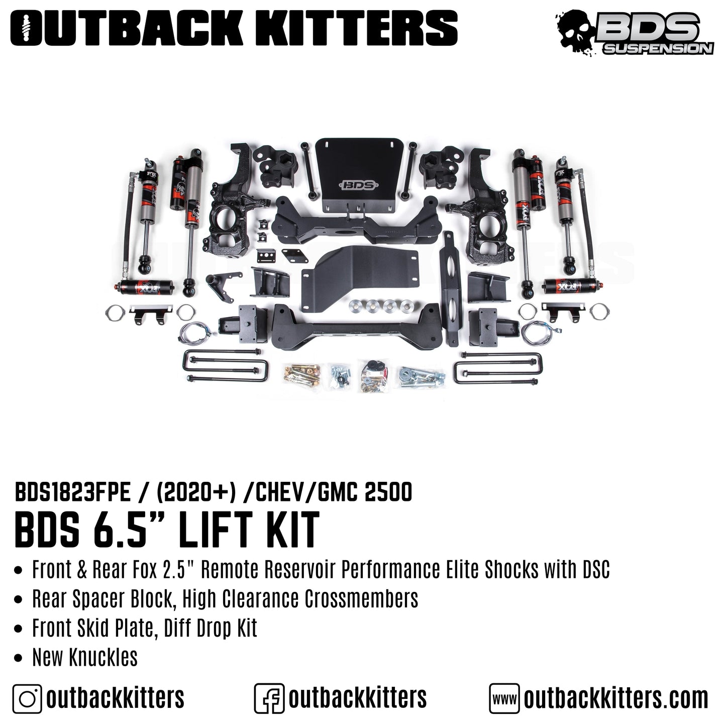 BDS Suspension 6.5' Lift Kit for 2020+ Chevy Silverado 2500 with Fox Shocks
