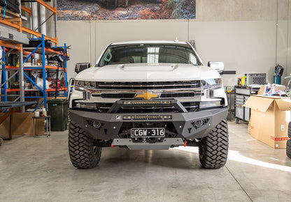 Predator bar on Chevy Silverado with optional lights and stealth hoop