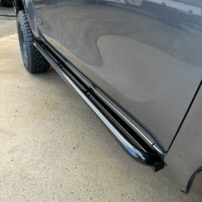 Toyota Hilux N80 ANGLED Rock Sliders / Side Steps - Powdercoated