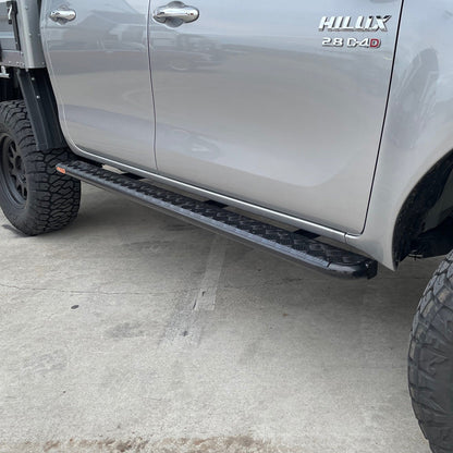 Toyota Hilux N80 FLAT Rock Sliders / Side Steps - P/C Ally Checkerplate Tread