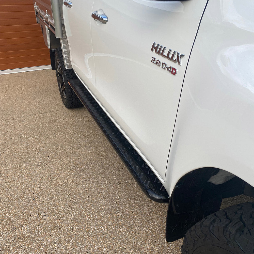 Toyota Hilux N80 FLAT Rock Sliders / Side Steps - P/C Ally Checkerplate Tread
