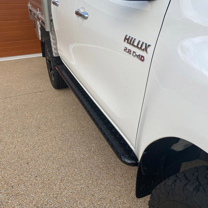 Toyota Hilux N80 FLAT Rock Sliders / Side Steps - P/C Ally Checkerplate Tread