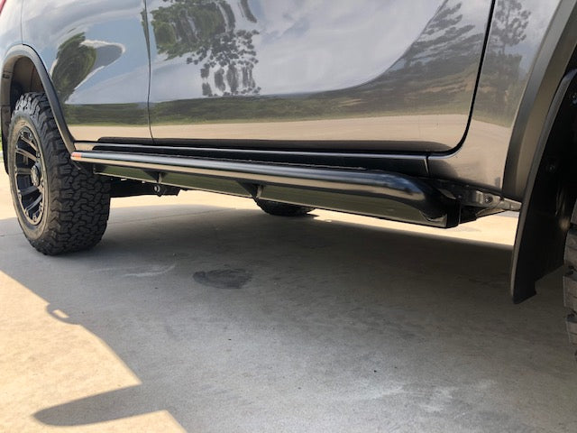 Toyota Fortuner ANGLED Rock Sliders / Side Steps - P/C Ally Checkerplate Tread