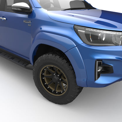 Toyota Hilux 2020 fitted with EGR Fender Flares, front three-quarter view showing wide-body flare coverage and rugged styling