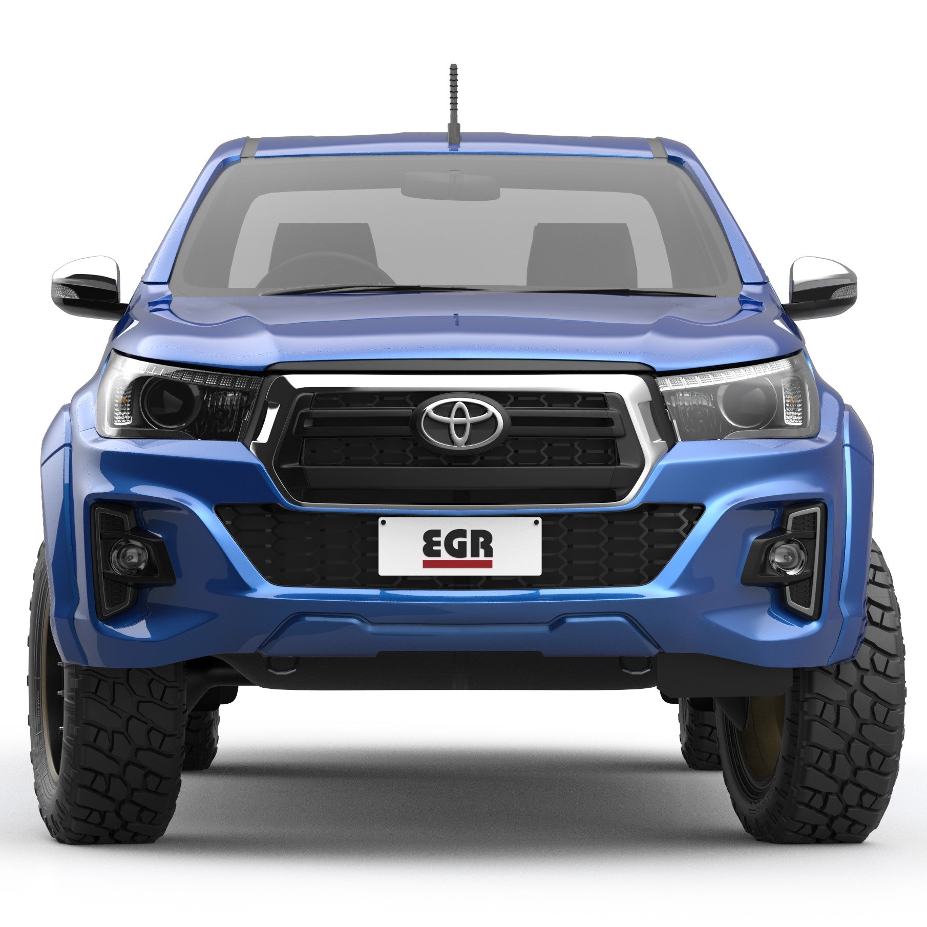 Front view of Toyota Hilux 2020 with EGR Fender Flares, displaying aggressive wide-stance styling and factory-matched fitment