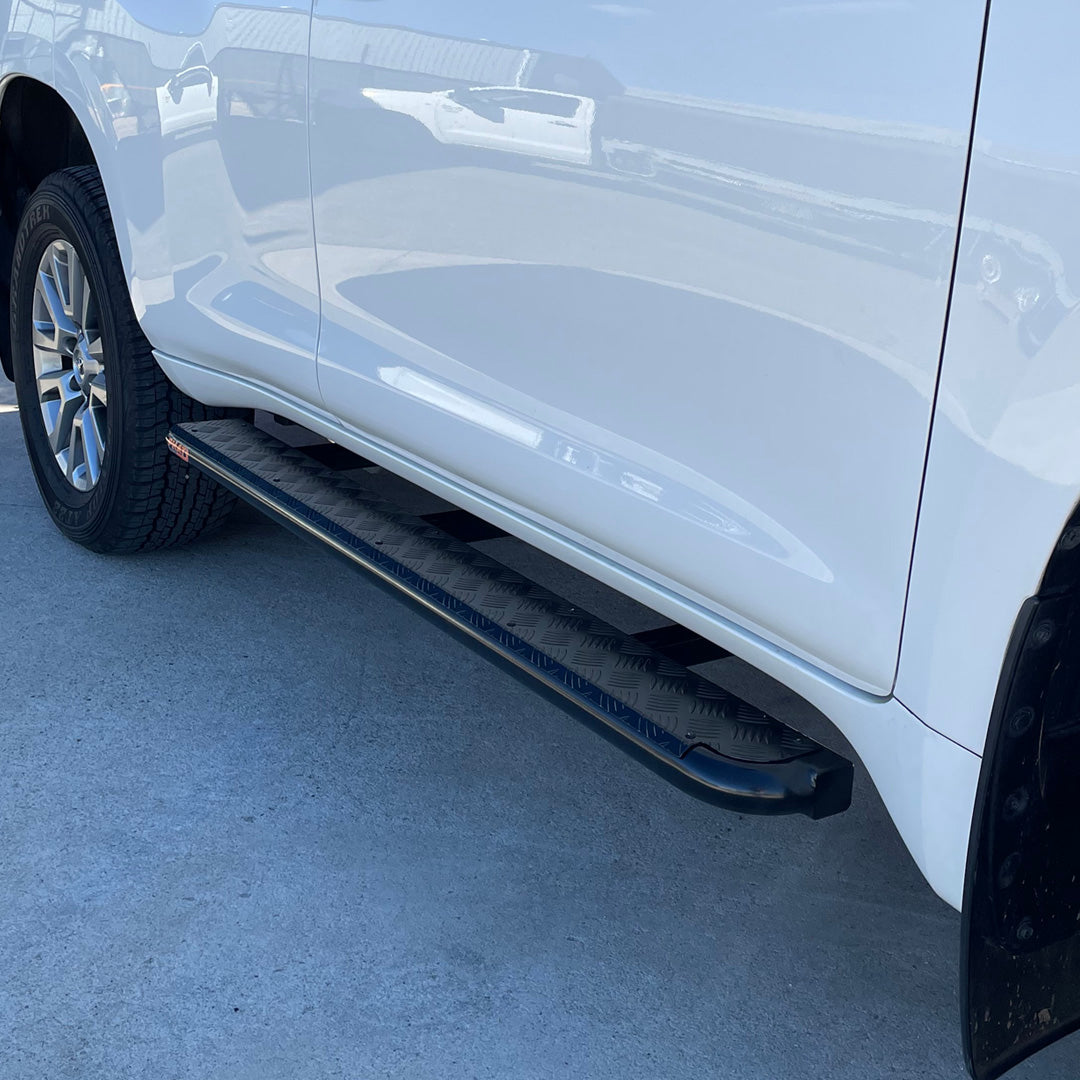 Toyota Prado 150 Series FLAT Rock Sliders / Side Steps - P/C Ally Checkerplate Tread