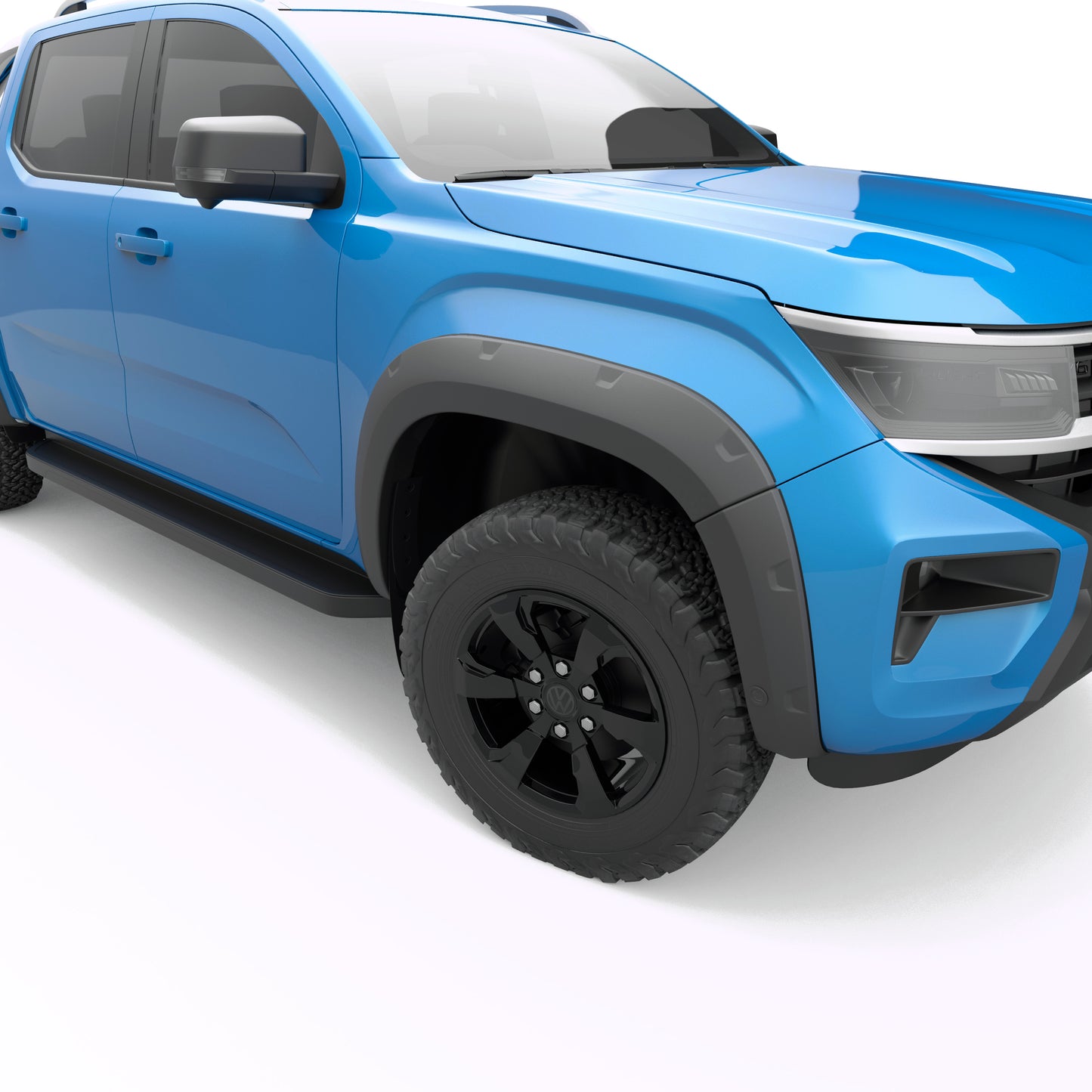 Front three-quarter view of a Volkswagen Amarok NF 2023 fitted with EGR Fender Flares on all wheel arches