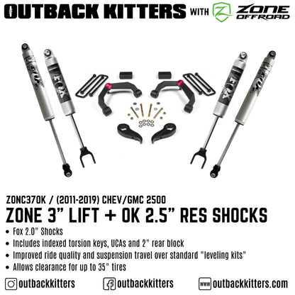 OK with Zone Offroad 3' Lift Kit for 2011-2019 Chev/GMC 2500