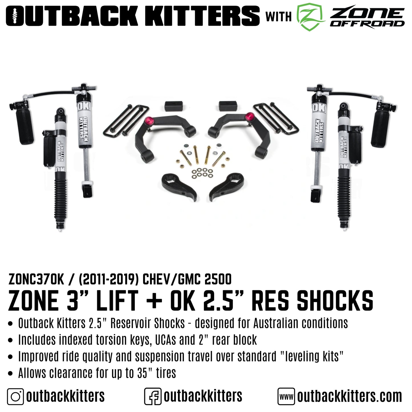 OK with Zone Offroad 3' Lift Kit for 2011-2019 Chev/GMC 2500