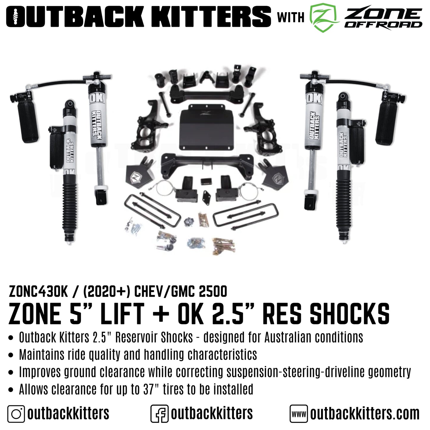 OK with Zone Offroad 5' Lift Kit for 2020+ Chev/GMC 2500
