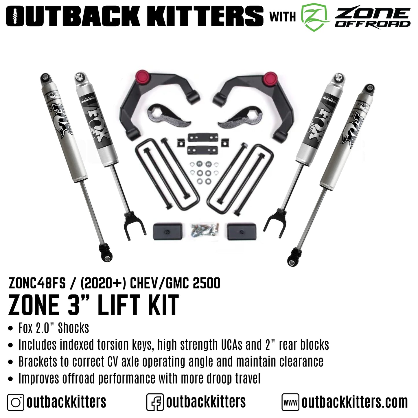 OK with Zone Offroad 3' Lift Kit for 2020+ Chev/GMC 2500