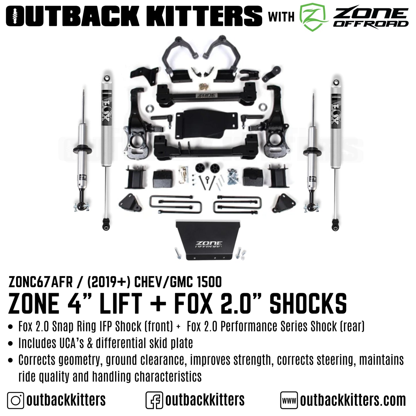 OK with Zone Offroad  4” Lift Kit for 2019+ Chev/GMC 1500