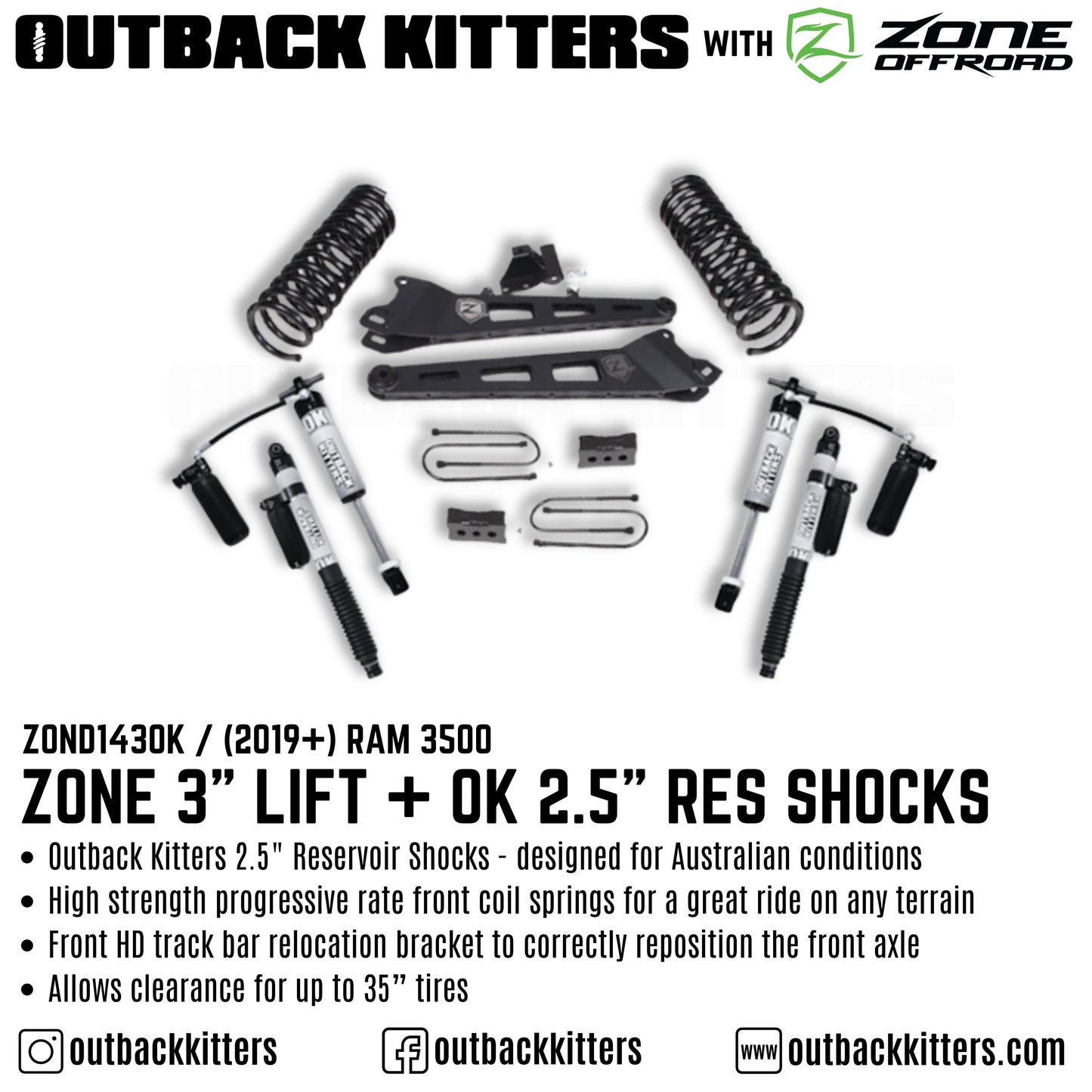 OK with Zone Offroad 3' Lift Kit for 2019+ Ram 3500
