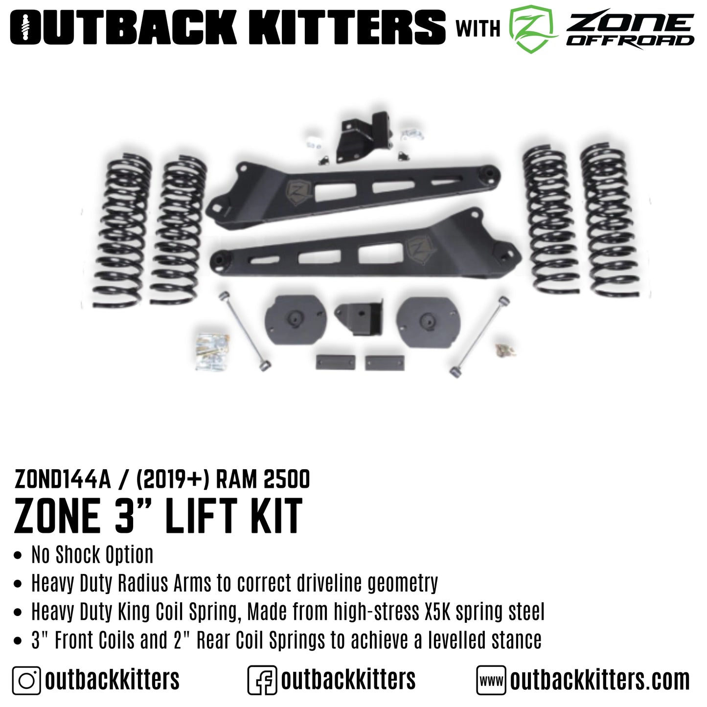 OK with Zone Offroad 3' Lift Kit for 2019+ Ram 2500