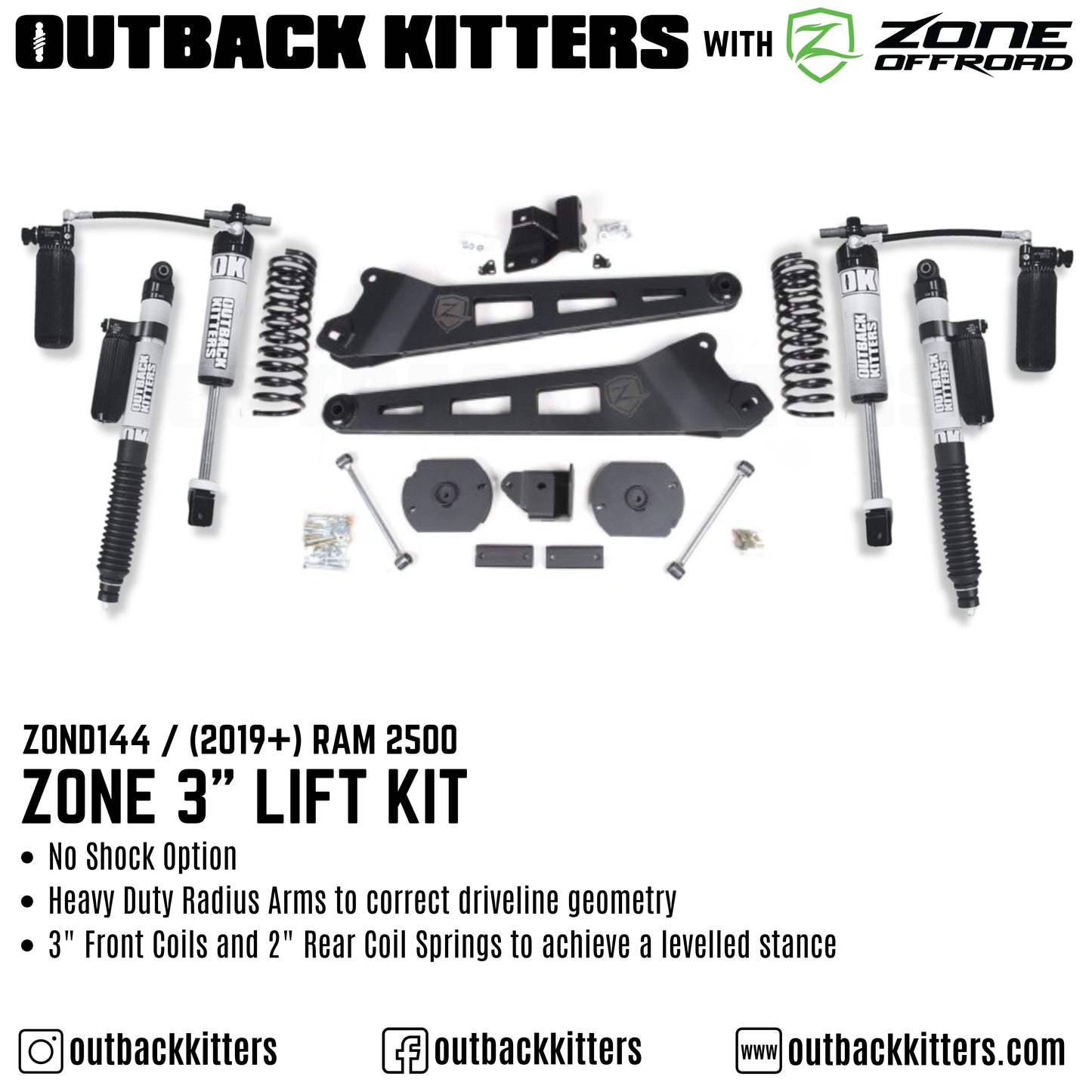 OK with Zone Offroad 3' Lift Kit for 2019+ Ram 2500