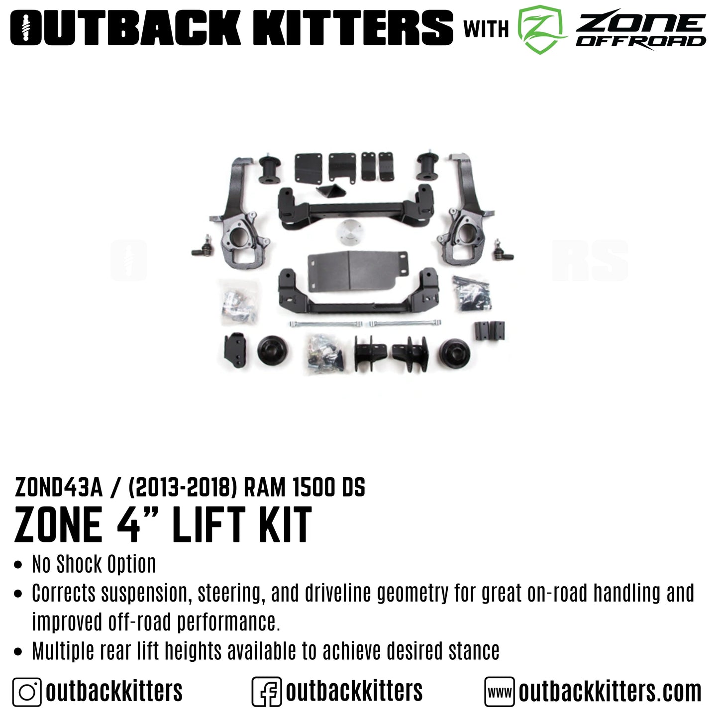OK with Zone Offroad 4' Lift Kit for 2013-2018 Ram 1500 DS