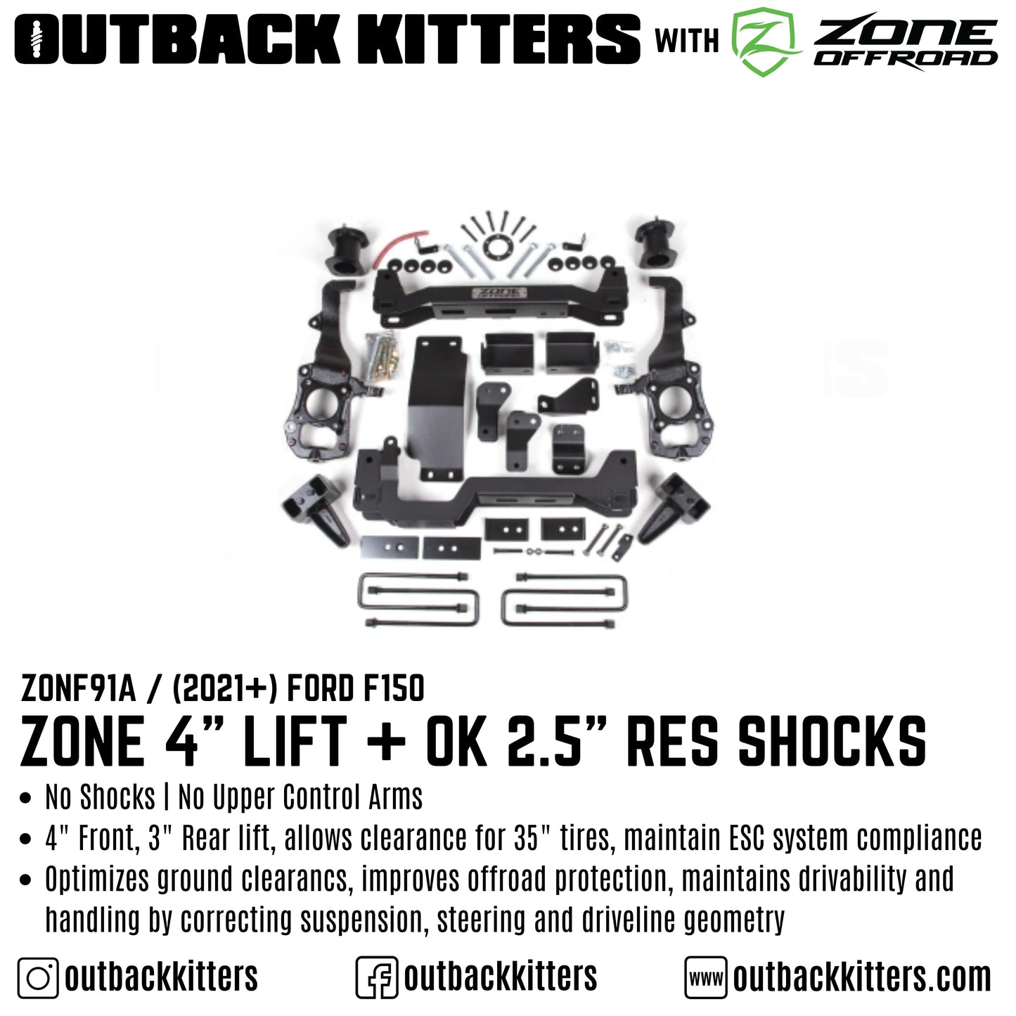 OK with Zone Offroad 4' Lift Kit for 2021+ Ford F150