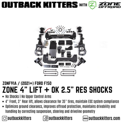 OK with Zone Offroad 4' Lift Kit for 2021+ Ford F150