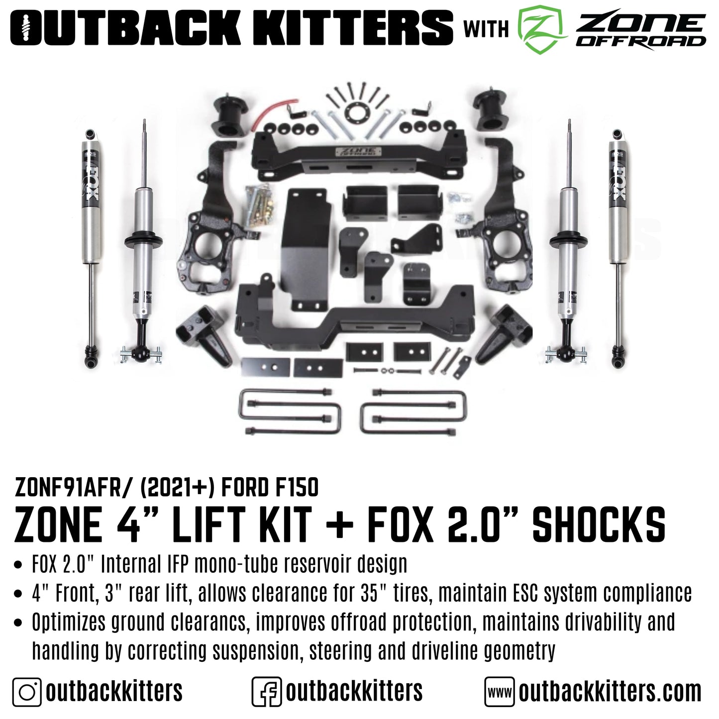 OK with Zone Offroad 4' Lift Kit for 2021+ Ford F150