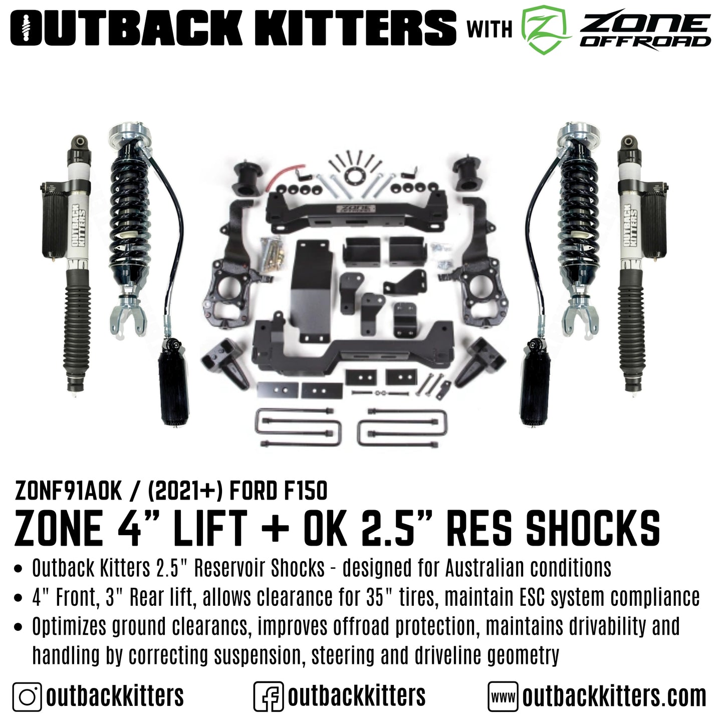 OK with Zone Offroad 4' Lift Kit for 2021+ Ford F150
