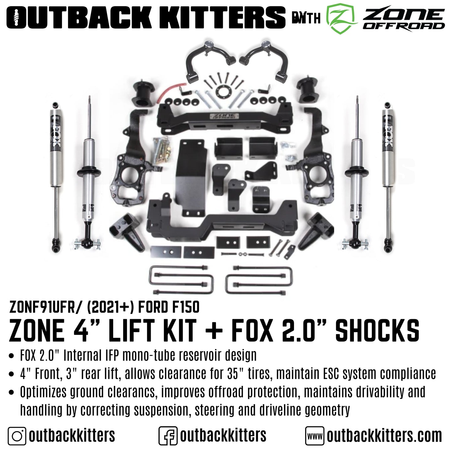 OK with Zone Offroad 4' Lift Kit for 2021+ Ford F150