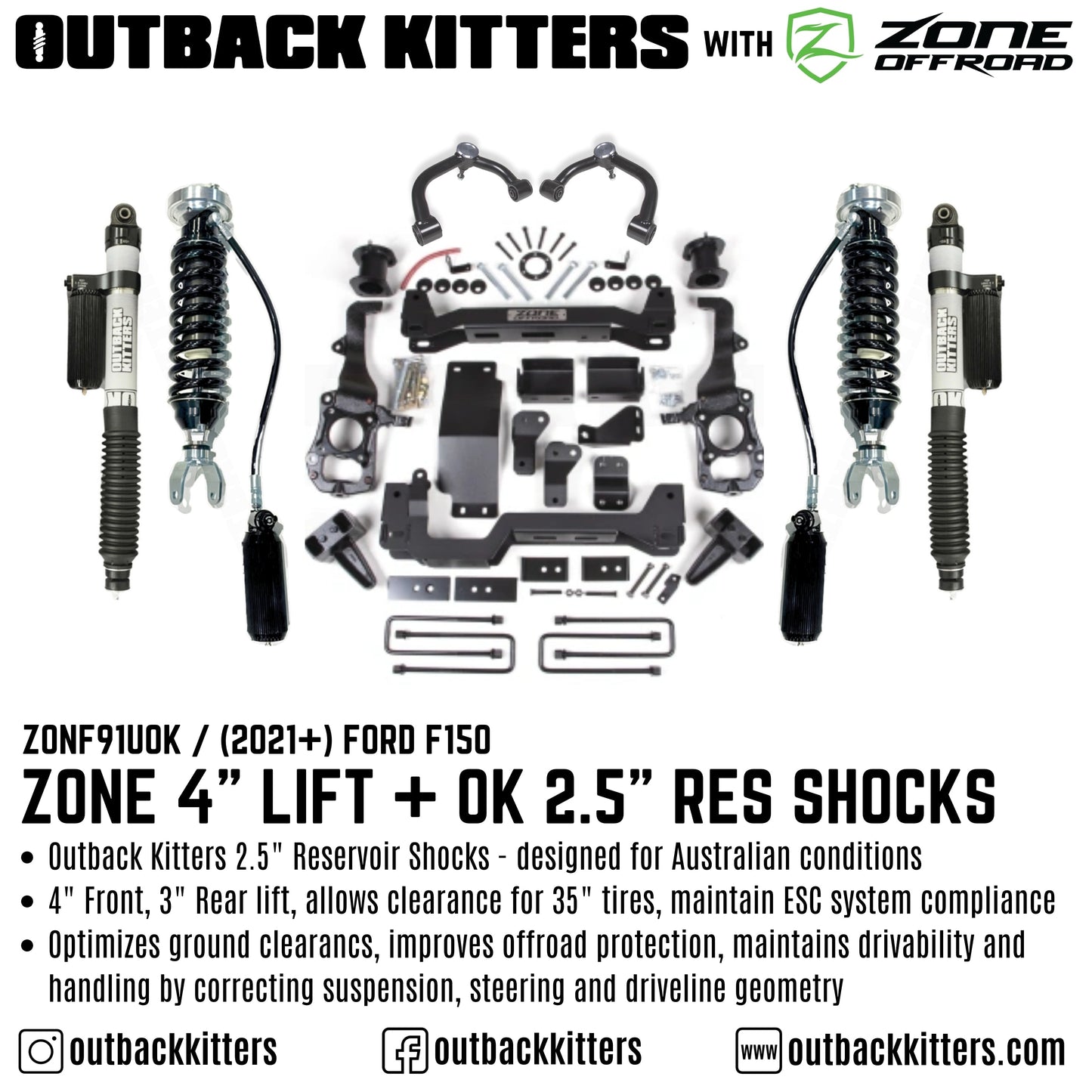 OK with Zone Offroad 4' Lift Kit for 2021+ Ford F150