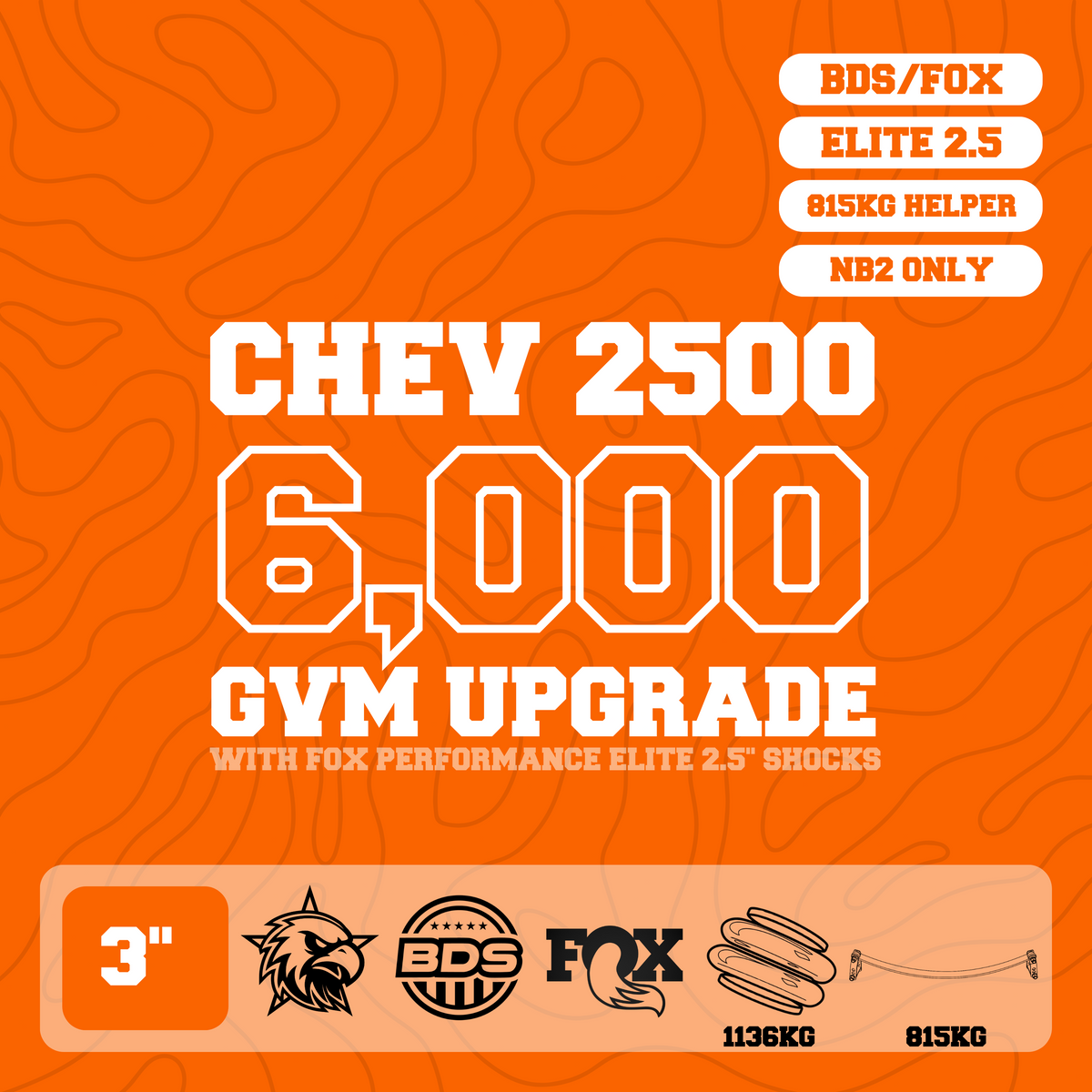 Silverado 2500 HD 6,000kg GVM Upgrade, 3" Lift, Fox 2.5" Shocks, Airbags, 815kg SuperSprings