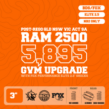 RAM 2500 5,895kg GVM Upgrade, 3" Lift, Fox 2.5" Shocks, Coils, Airbags