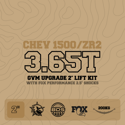 3.65T GVM Upgrade, 2" Lift with Fox 2.5" Shocks, 200kg Leaf (Installed)